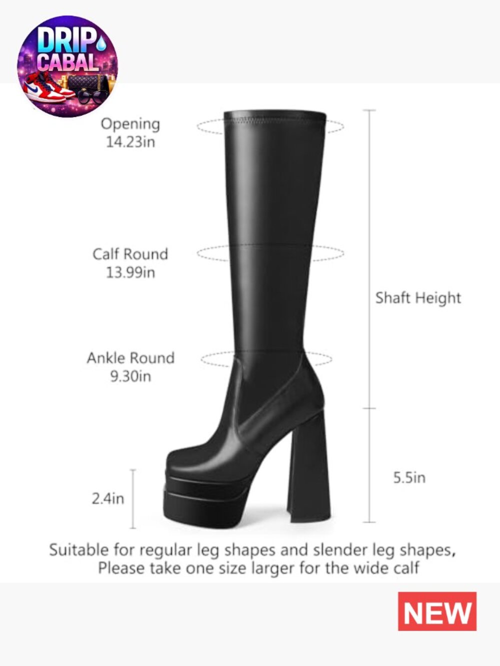Classic Platform Knee High Boots Chunky Heel Square Toe Stretch Fabric - Picture 3 of 7